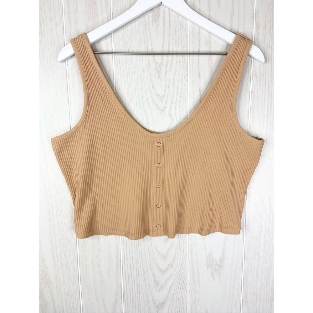 Eloquii Women's Tan Ribbed Sleeveless Pullover Cropped Tank Top Size 18/20